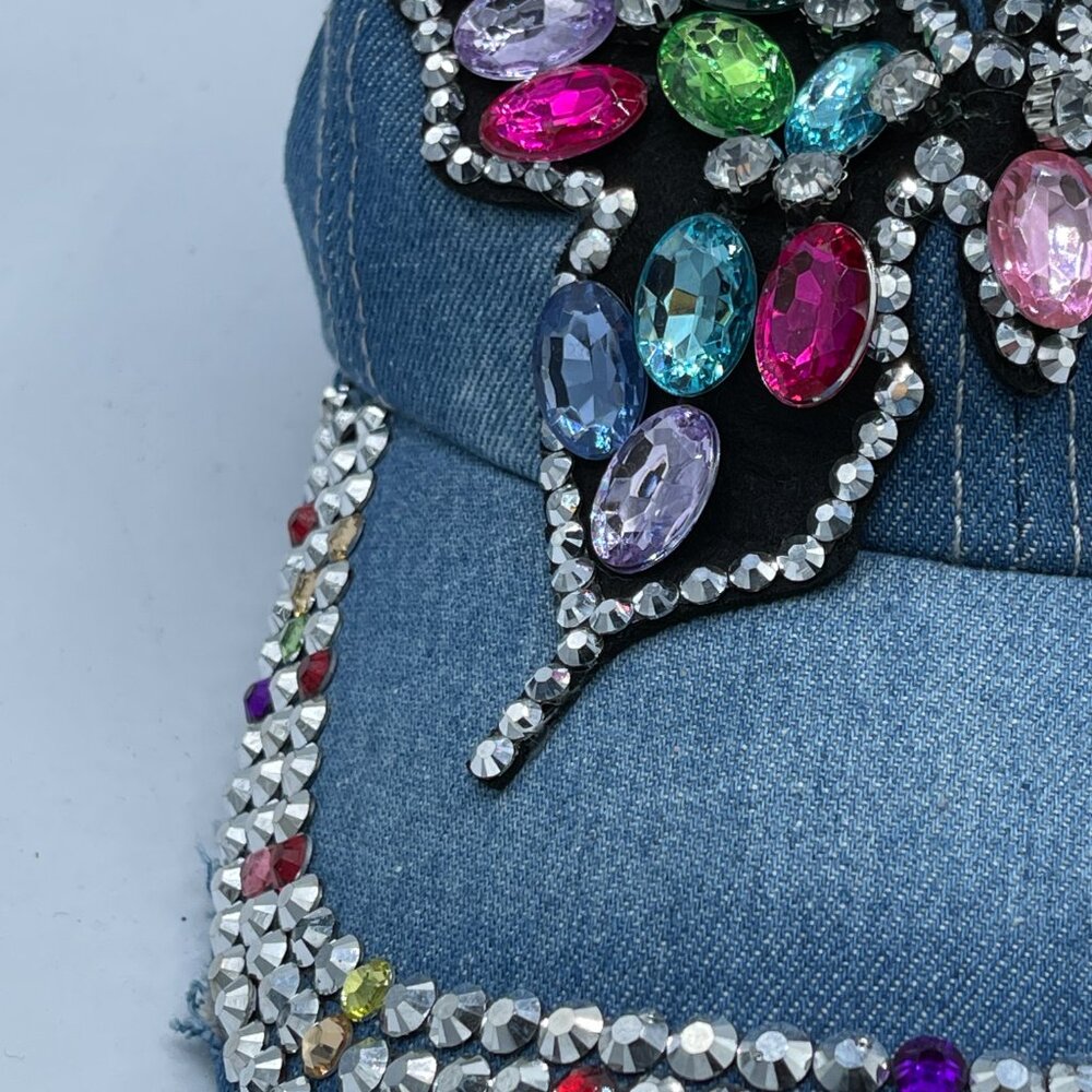 Alabama Girl Denim Butterfly Rhinestone Hat Y2K Bling Adjustable Cap - Picture 5 of 10